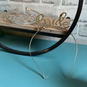 Rhinestone Bride Crown Headband, Wedding, Princess Set of 2